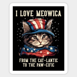 4th July Cat Lover, I Love Meowica Cute Patriotic Cat Sticker